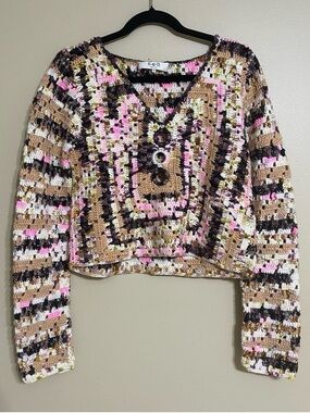 Sea New York Multicolor Crochet V-Neck Top - Pink, Tan, Brown, White